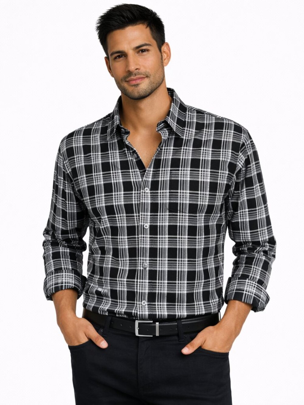 Perry Ellis Tartan Plaid Long Sleeve Button-Up Shirt Fall Gift Work Party Preppy